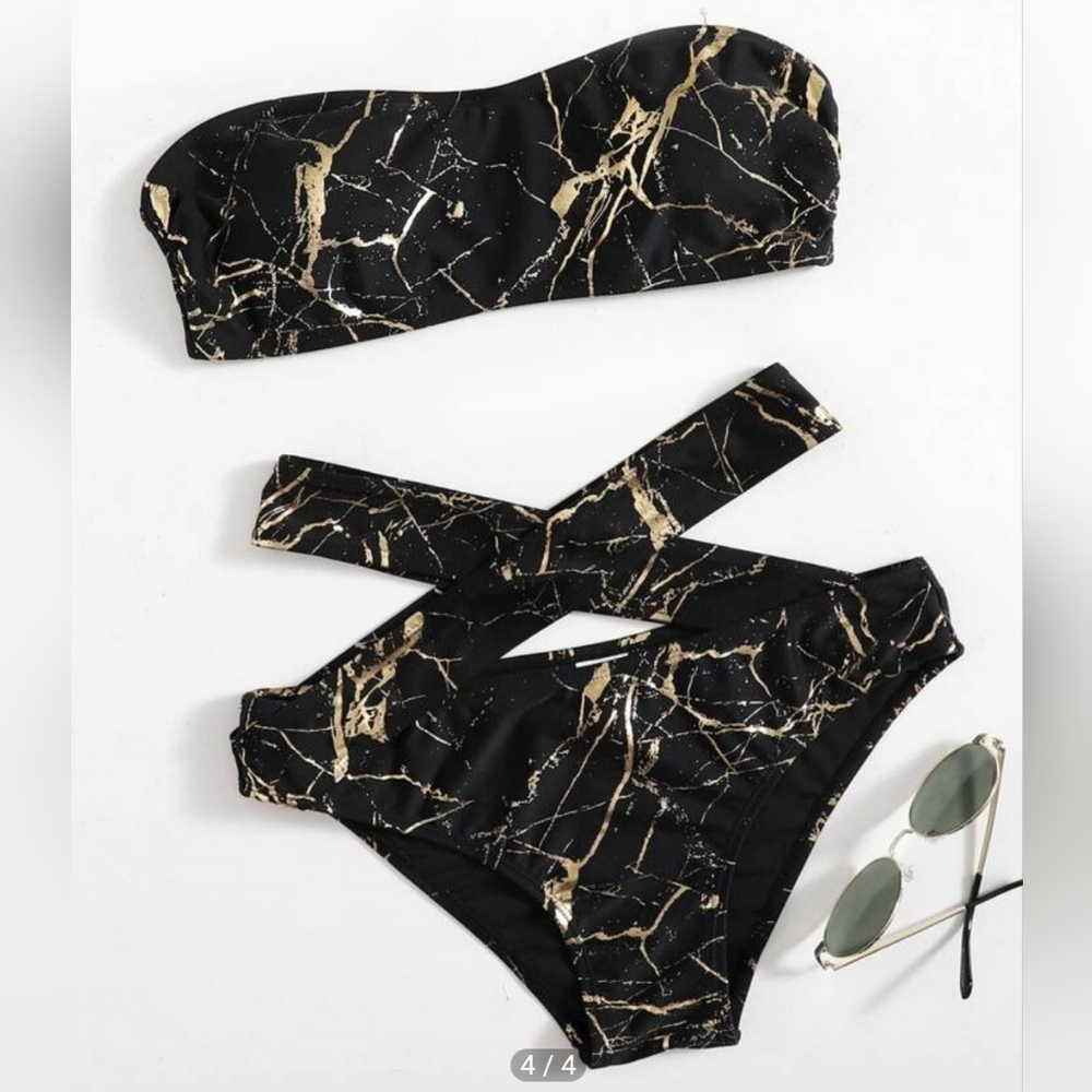 Marble crisscross bathing suit bottoms